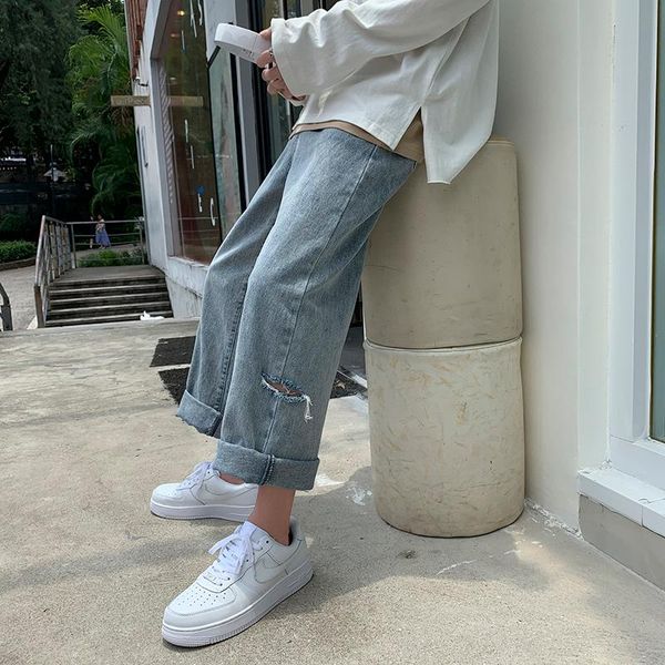 men's jeans 2021 autumn slim solid color ripped straight pants relaxed casual personality youth wear, Blue
men's jeans 2021 autumn slim solid color ripped straight pants relaxed casual personality youth wear, Blue