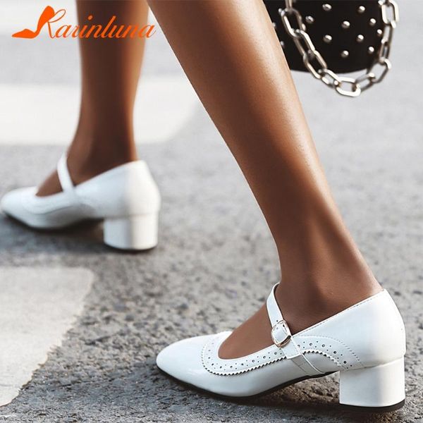 karin new ins fashion lady casual med heels pumps office fashion solid mary janes pumps women elegant shallow shoes woman, Black