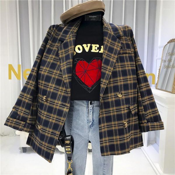 2020 vintage plaid blazer mujer double breasted notched blazer feminino womens casual women clothes fashion new1, White;black
2020 vintage plaid blazer mujer double breasted notched blazer feminino womens casual women clothes fashion new1, White;black