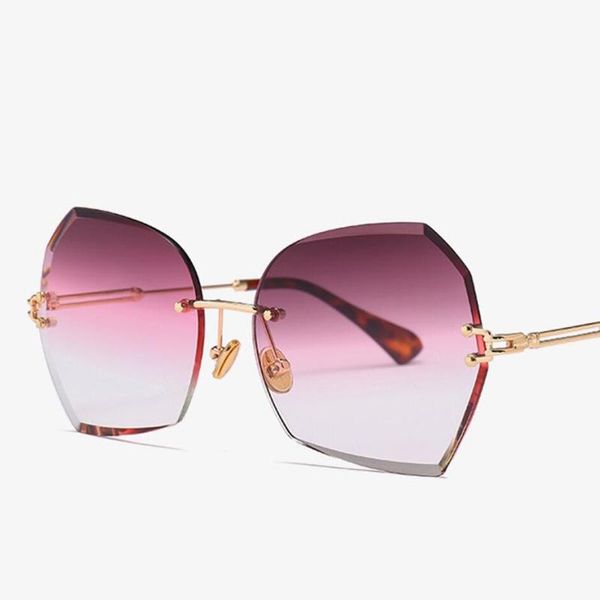 sunglasses trendy large rimless woman fashion luxury polygonal sun glasses female crystal brown purple gradient, White;black 
sunglasses trendy large rimless woman fashion luxury polygonal sun glasses female crystal brown purple gradient, White;black