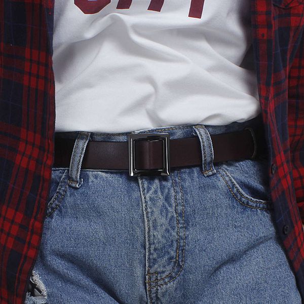 south korea new chic black square buckle holeless leather fashionable versatile jeans with student belt, Black;brown
south korea new chic black square buckle holeless leather fashionable versatile jeans with student belt, Black;brown