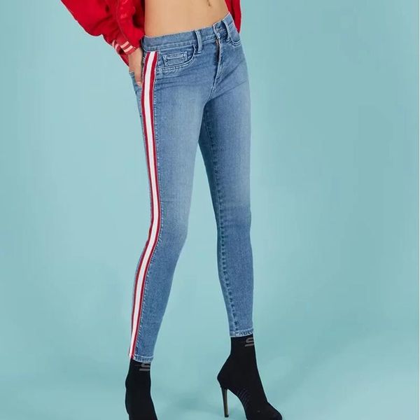 women's jeans high waist striped women side patchwork skinny casual pants slim boots ankle-length, Blue
women's jeans high waist striped women side patchwork skinny casual pants slim boots ankle-length, Blue