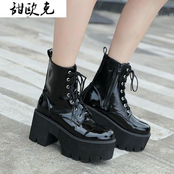 woman lace autumn boots womens ladies chunky wedge platform black patent leather ankle boots punk goth new arrival 2020
woman lace autumn boots womens ladies chunky wedge platform black patent leather ankle boots punk goth new arrival 2020
