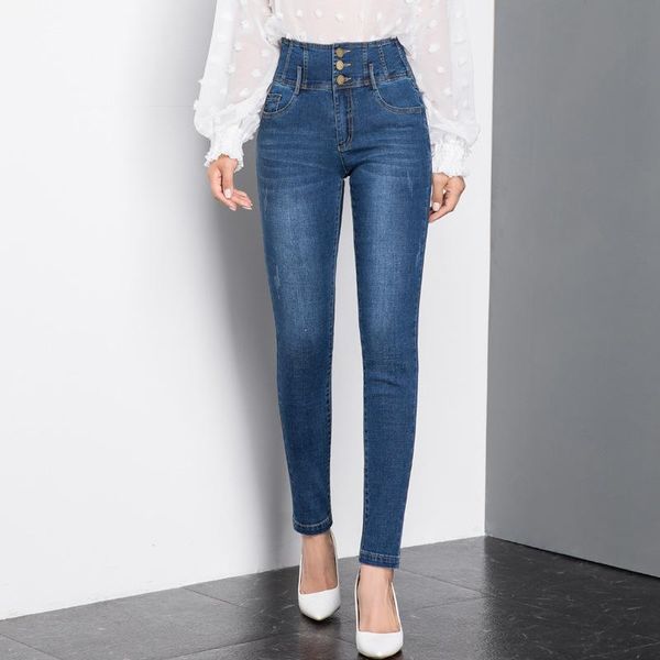 2021 spring new three button korean high waist slim jeans leggings commuting women's pencil pants capris, Blue
2021 spring new three button korean high waist slim jeans leggings commuting women's pencil pants capris, Blue