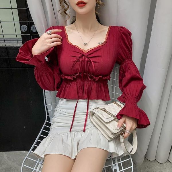 2021 new autumn women sweet short blouse female solid sleeve ruffles slim chic wild fashion korean styles shirt w34, White
2021 new autumn women sweet short blouse female solid sleeve ruffles slim chic wild fashion korean styles shirt w34, White