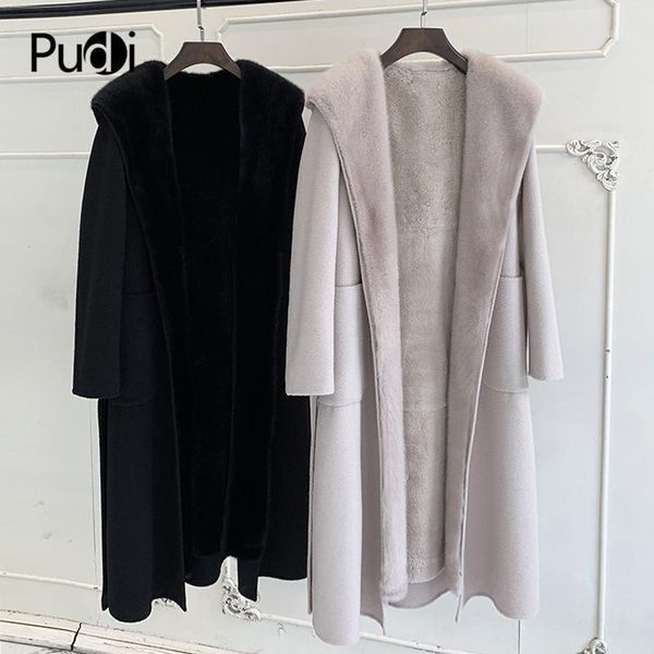 women's fur & faux pudi women winter warm wool blends coat jacket with real lining genuine hood female overcoats zy9041, Black
women's fur & faux pudi women winter warm wool blends coat jacket with real lining genuine hood female overcoats zy9041, Black