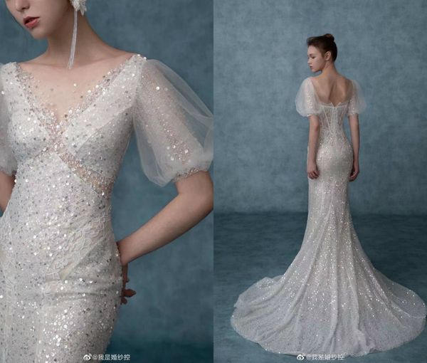 modern design mermaid wedding dresses with bling bling sequins beads bridal gown chic jewel short sleeves vestidos de novia custom made chen, White
modern design mermaid wedding dresses with bling bling sequins beads bridal gown chic jewel short sleeves vestidos de novia custom made chen, White