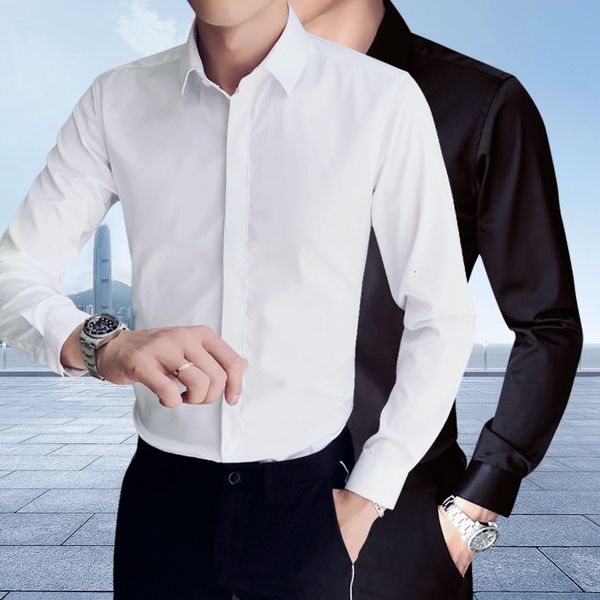 straight 2020 new long sleeve korean leisure business solid color slim young men's shirt, White;black
straight 2020 new long sleeve korean leisure business solid color slim young men's shirt, White;black