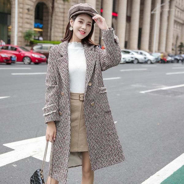 women's wool & blends office lady plaid women long woolen coat slim turn-down collar women's jacket double breasted cashmere and j, Black
women's wool & blends office lady plaid women long woolen coat slim turn-down collar women's jacket double breasted cashmere and j, Black