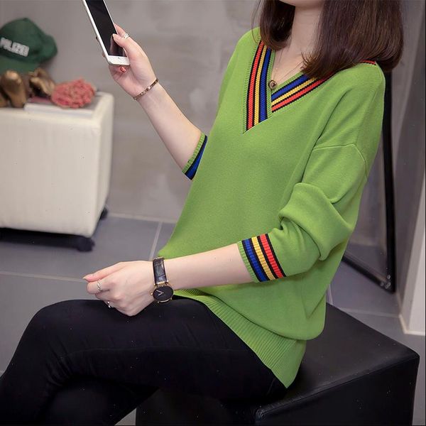 plus size knit pullovers and sweaters women 2021 autumn winter v neck colorfull striped loose knitwear oversized ladies jumpers, White;black
plus size knit pullovers and sweaters women 2021 autumn winter v neck colorfull striped loose knitwear oversized ladies jumpers, White;black