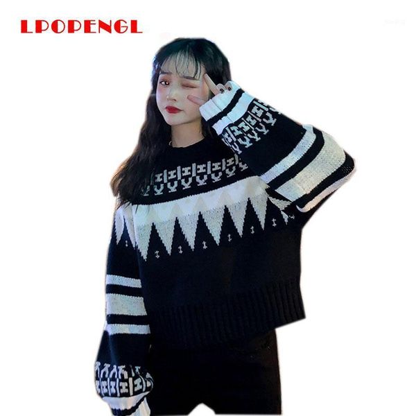 thickened autumn winter retro lantern sleeves 2020 chic high waist streetwear pullover retro loose knit casual ugly sweater, White;black
thickened autumn winter retro lantern sleeves 2020 chic high waist streetwear pullover retro loose knit casual ugly sweater, White;black