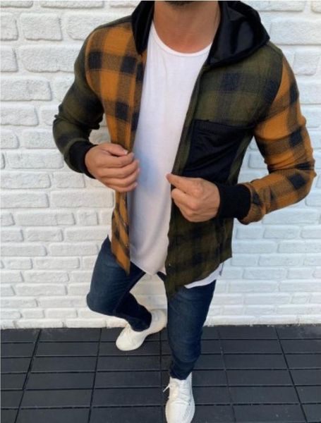 long sleeve shirt men cardigan shirts hooded plaid open-button men's casual shirt, White;black
long sleeve shirt men cardigan shirts hooded plaid open-button men's casual shirt, White;black