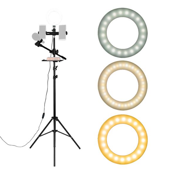 us stock 6.3" selfie ring light with tripod stand & double cell phone holder & mic stand & multi-function plate for live stream / makeu
us stock 6.3" selfie ring light with tripod stand & double cell phone holder & mic stand & multi-function plate for live stream / makeu