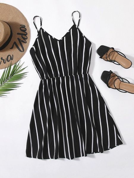 striped cami dress g5ga#, Black;gray