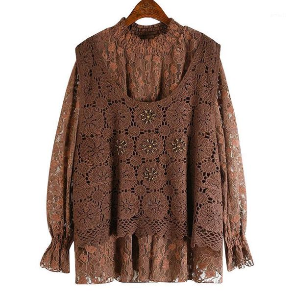 women's jackets sondr 2021 autumn and winter fake two-piece hollow crochet with lace shirt1, Black;brown
women's jackets sondr 2021 autumn and winter fake two-piece hollow crochet with lace shirt1, Black;brown