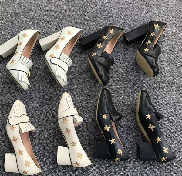 high heels pump embroidered designer marmont leather bee and star fringe pumps double tone hardware toe pumps chunky heel 5cm 10cm, Black
high heels pump embroidered designer marmont leather bee and star fringe pumps double tone hardware toe pumps chunky heel 5cm 10cm, Black