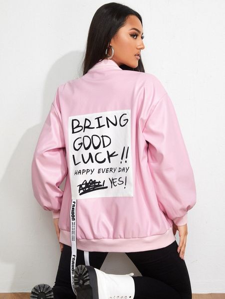 slogan graphic flap pocket drop shoulder pu leather bomber jacket s3i5#, Black;brown
slogan graphic flap pocket drop shoulder pu leather bomber jacket s3i5#, Black;brown