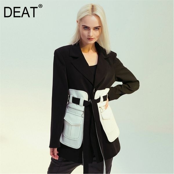deat 2020 new spring suit collar splice hit color pocket blazer women vintage slim lace-up temperament wild suit coat tide lj201214, White;black
deat 2020 new spring suit collar splice hit color pocket blazer women vintage slim lace-up temperament wild suit coat tide lj201214, White;black
