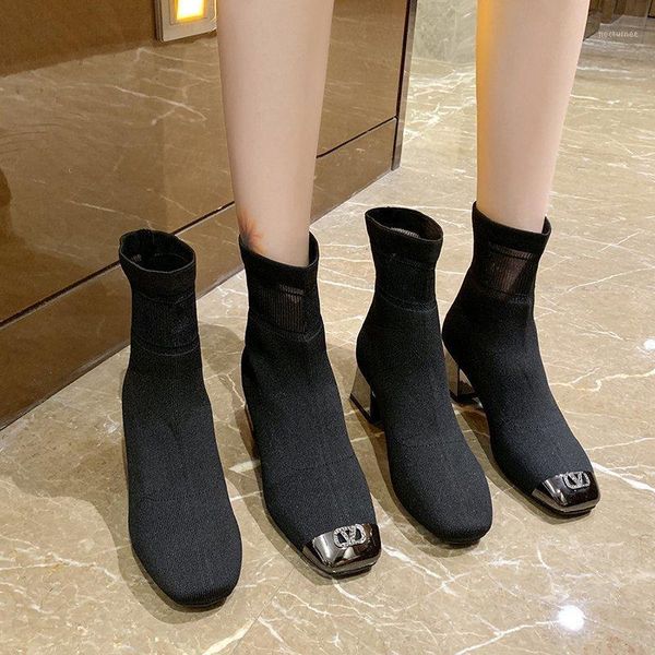 women boots autumn chunky heel fashion metal toe rhinestones breathable fabric slip on shoes female botas de mujer1, Black
women boots autumn chunky heel fashion metal toe rhinestones breathable fabric slip on shoes female botas de mujer1, Black