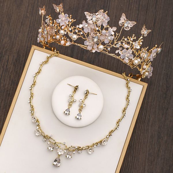 bridal headdress 2020 new crystal butterfly three piece set high end atmosphere princess crown wedding accessories, Silver
bridal headdress 2020 new crystal butterfly three piece set high end atmosphere princess crown wedding accessories, Silver