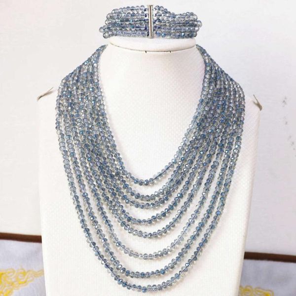 new blue crystal glass 4x6mm beads fashion diy jewelry set 8 rows chain necklace 5 rows bracelet b855, Silver
new blue crystal glass 4x6mm beads fashion diy jewelry set 8 rows chain necklace 5 rows bracelet b855, Silver