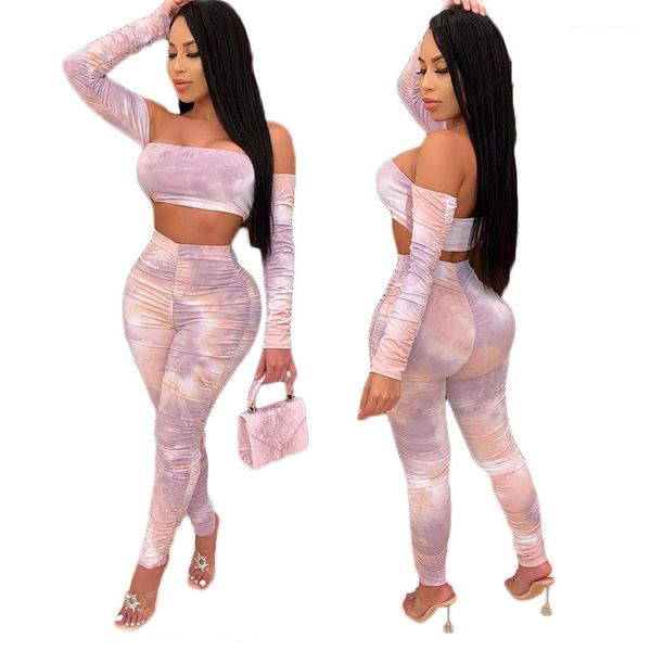 piece pants long sleeve tube high waist slim fit trousers ladies 2pcs clothing suit women gradient two, White 
piece pants long sleeve tube high waist slim fit trousers ladies 2pcs clothing suit women gradient two, White