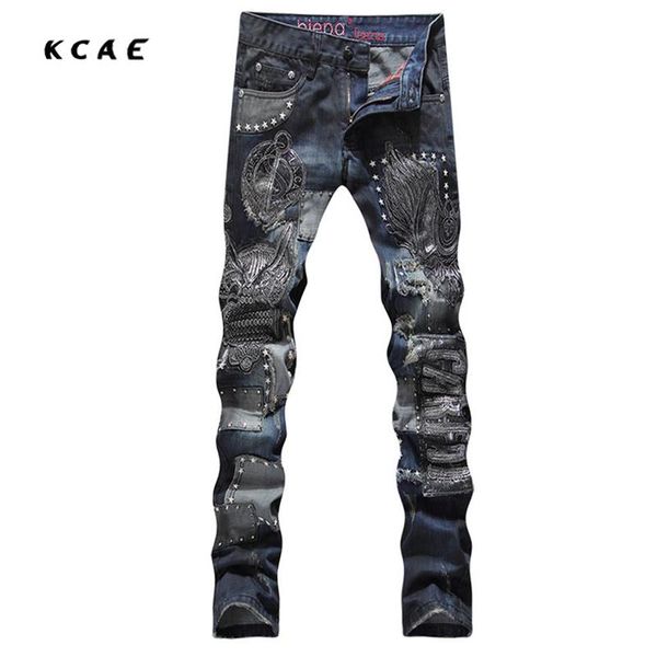 men's jeans punk rivets embroidered designer men slim fit mens printed biker denim pants, Blue
men's jeans punk rivets embroidered designer men slim fit mens printed biker denim pants, Blue