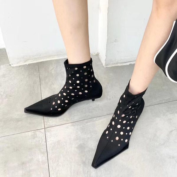 women pointed toe ankle boots hollow short boots summer gladiator stretch slip on low thin heels party, Black
women pointed toe ankle boots hollow short boots summer gladiator stretch slip on low thin heels party, Black