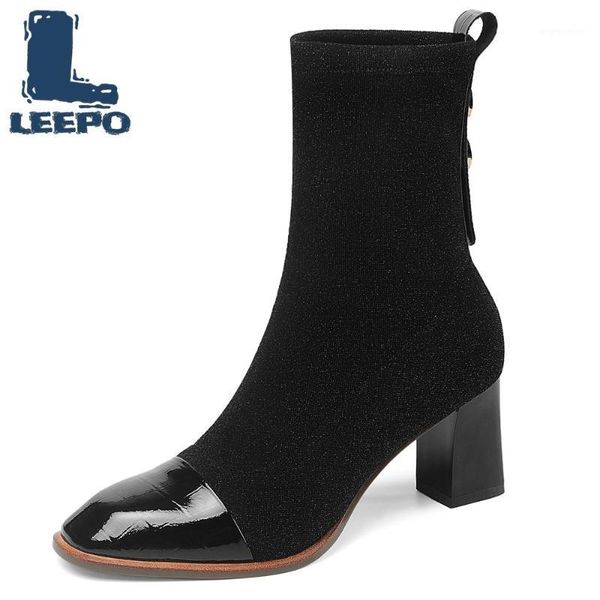 mid calf boots for women cow leather stretch fabric zipper high heels female shoes thick boots for woman1, Black
mid calf boots for women cow leather stretch fabric zipper high heels female shoes thick boots for woman1, Black