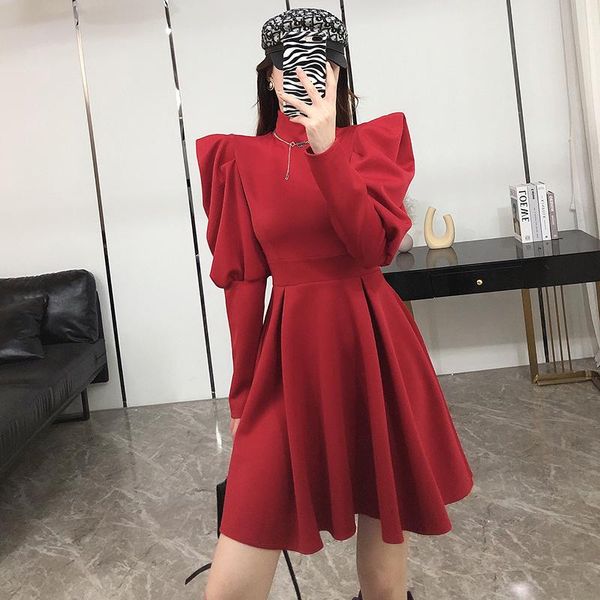 casual dresses french style bubble sleeve celebrity temperament high waist show thin a-line dress women winter collar, Black;gray
casual dresses french style bubble sleeve celebrity temperament high waist show thin a-line dress women winter collar, Black;gray