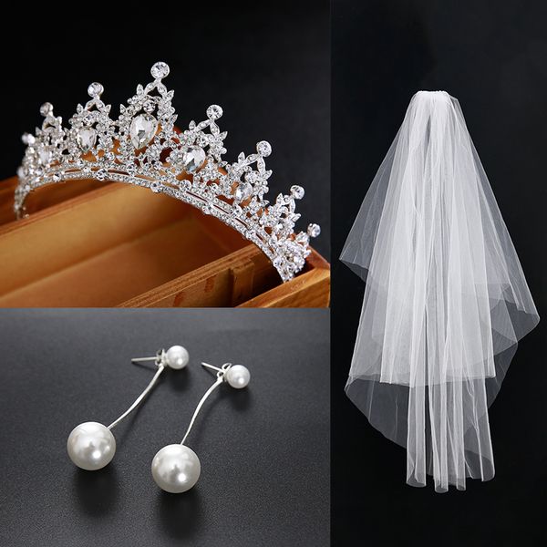 sweet bride headdress japan and south korea three piece suit crown hairdressing princess portrait wedding dress accessories, Silver
sweet bride headdress japan and south korea three piece suit crown hairdressing princess portrait wedding dress accessories, Silver