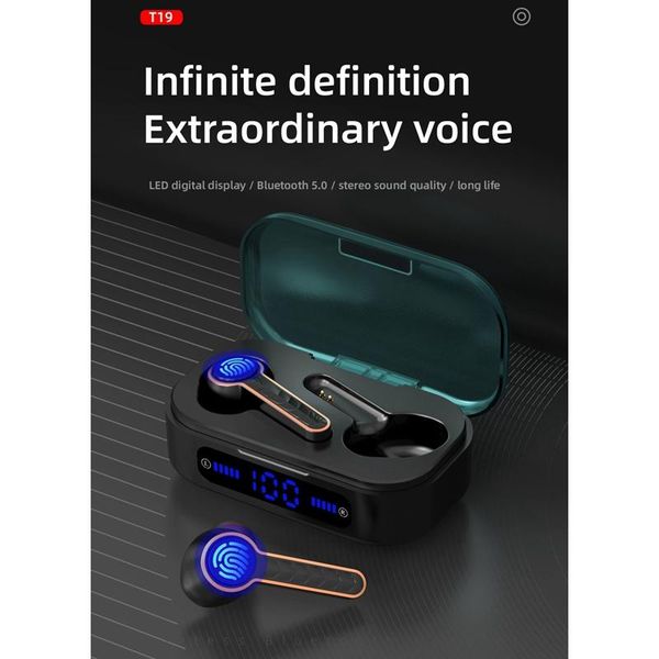 t19 tws bluetooth 5.0 earphones wireless headphone stereo sports led digital display contact control headset
t19 tws bluetooth 5.0 earphones wireless headphone stereo sports led digital display contact control headset