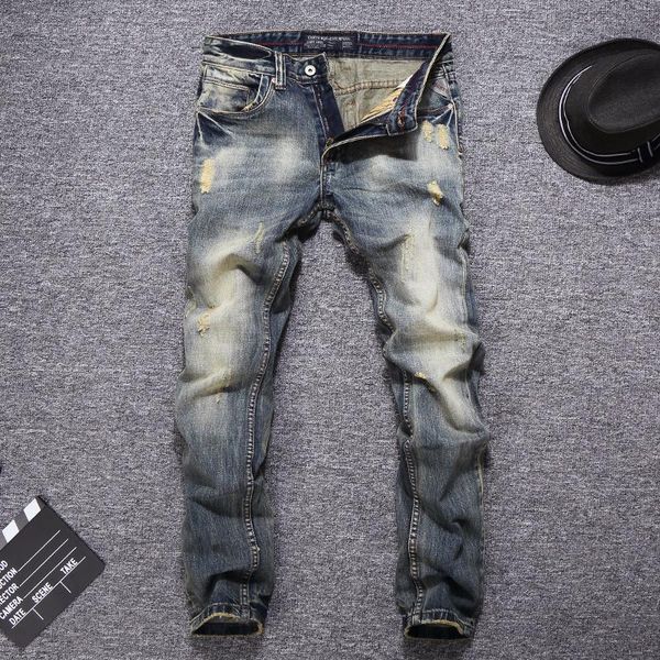 italian style fashion men jeans retro yellow wash ripped jeans men slim fit denim pants streetwear vintage homme, Blue
italian style fashion men jeans retro yellow wash ripped jeans men slim fit denim pants streetwear vintage homme, Blue