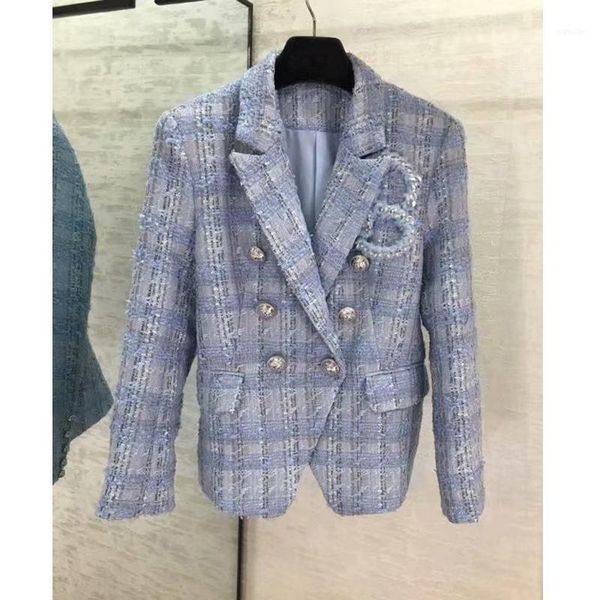 10.27 2019 fashion high end new double breasted notched long sleeve blue tweed blazer coat11, White;black
10.27 2019 fashion high end new double breasted notched long sleeve blue tweed blazer coat11, White;black