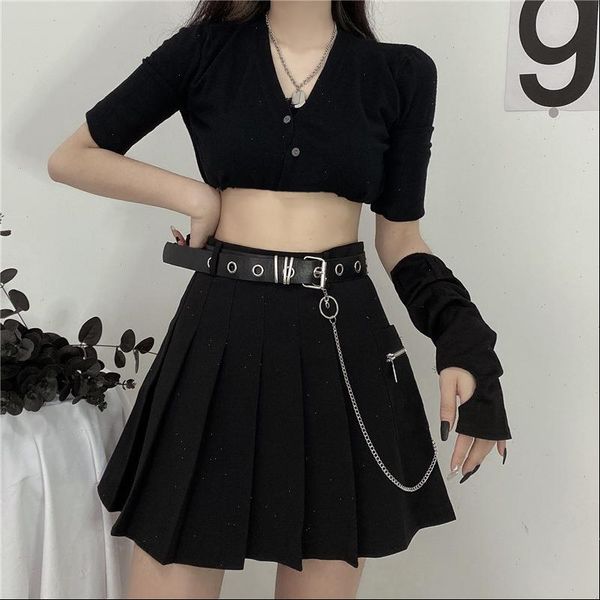 new women gothic short skirts a line high waist tooling chain sashes chic female student black empire mini pleated skirt
new women gothic short skirts a line high waist tooling chain sashes chic female student black empire mini pleated skirt