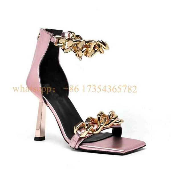 sandels new metal chain 9 5cm stilettos sandals back zipper women square toe luxury design metallic leather shoes 220303, Black
sandels new metal chain 9 5cm stilettos sandals back zipper women square toe luxury design metallic leather shoes 220303, Black