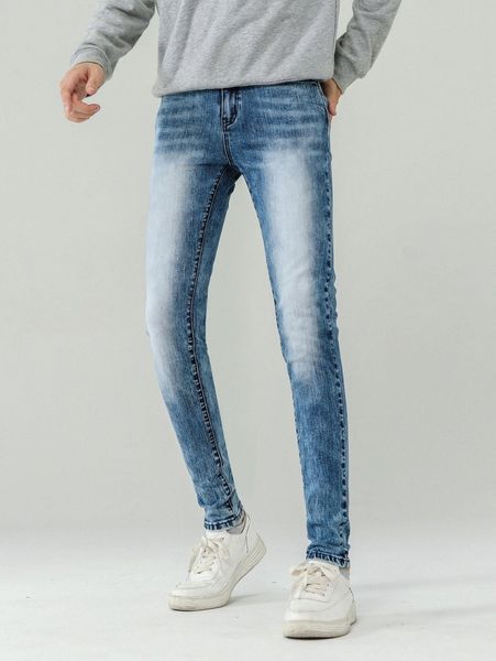 men bleach wash skinny jeans x6va#, Blue