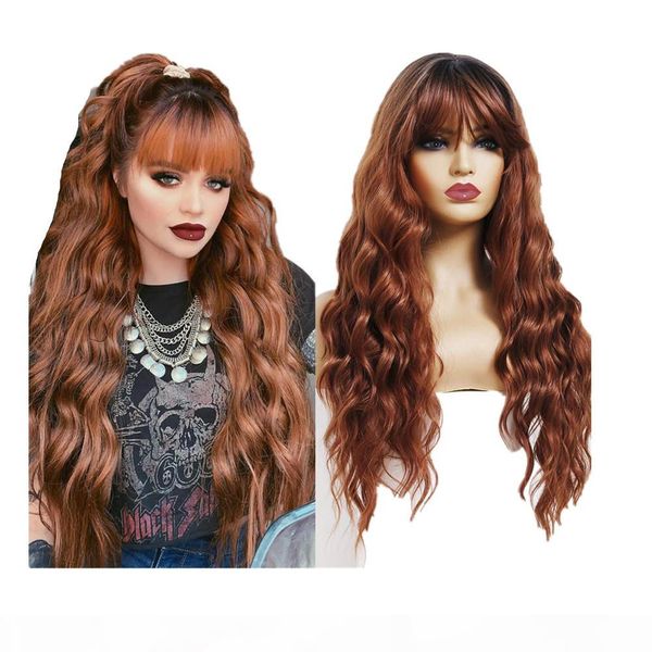 natural wave wigs with bangs honey brown wigs for women dark roots brown wig human hair long wavy loose curly 24inches 1b 30 color hair wigs, Black;brown
natural wave wigs with bangs honey brown wigs for women dark roots brown wig human hair long wavy loose curly 24inches 1b 30 color hair wigs, Black;brown