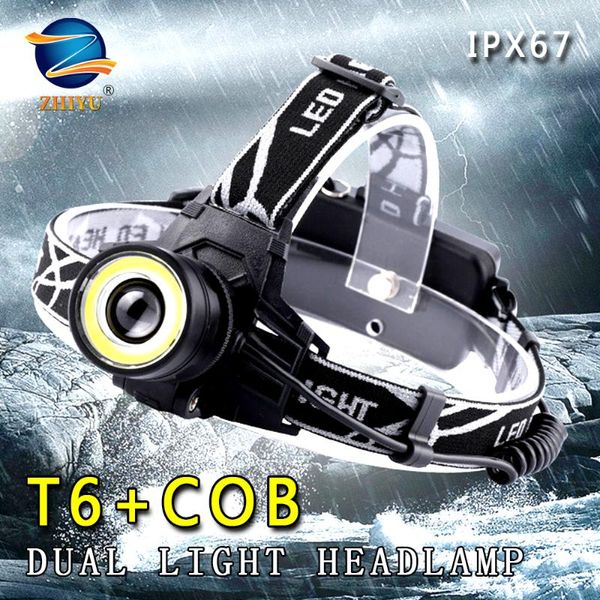 Zhiyu Adjustable Zoomable T6+cob Led Headlamp,use 18650 Battery Car Charger Dc Charger,for Camping Walking Fishing Cycling