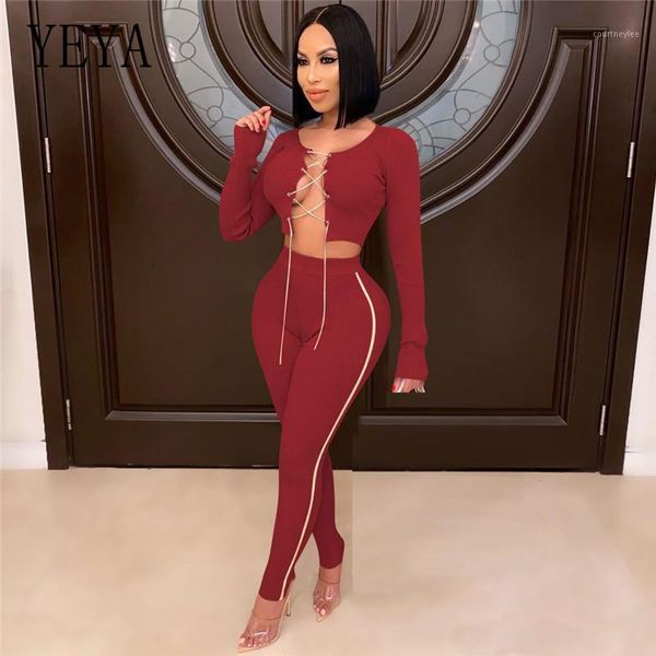 yeya two piece sets o neck hollow out cross lace up long sleeve bandage crop and high waist stretchy pants ribbed suit1, Gray
yeya two piece sets o neck hollow out cross lace up long sleeve bandage crop and high waist stretchy pants ribbed suit1, Gray
