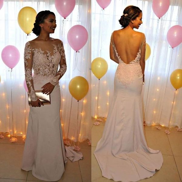 backless mermaid wedding dresses long sleeves lace applique beaded chiffon sweep train beach wedding gown vestido de novia v59, White
backless mermaid wedding dresses long sleeves lace applique beaded chiffon sweep train beach wedding gown vestido de novia v59, White