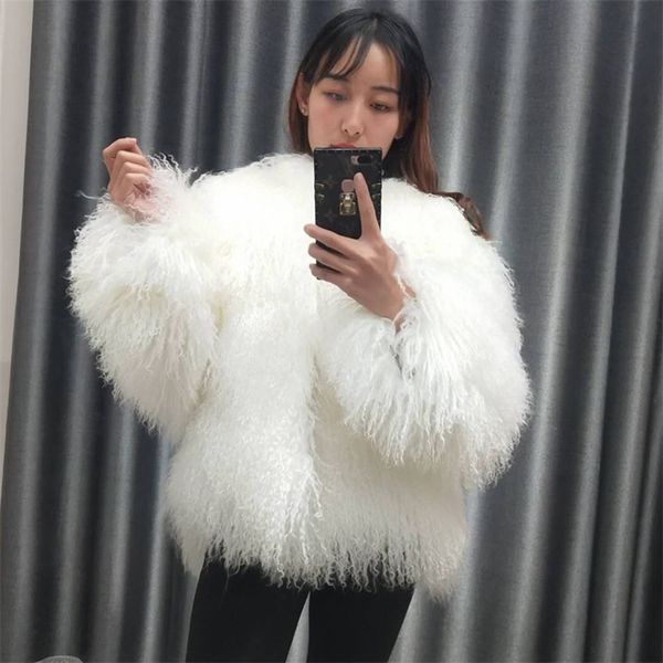 women real mongolian sheep fur coat ladies leather short style beach wool fur jacket female outerwear 201209, Black
women real mongolian sheep fur coat ladies leather short style beach wool fur jacket female outerwear 201209, Black