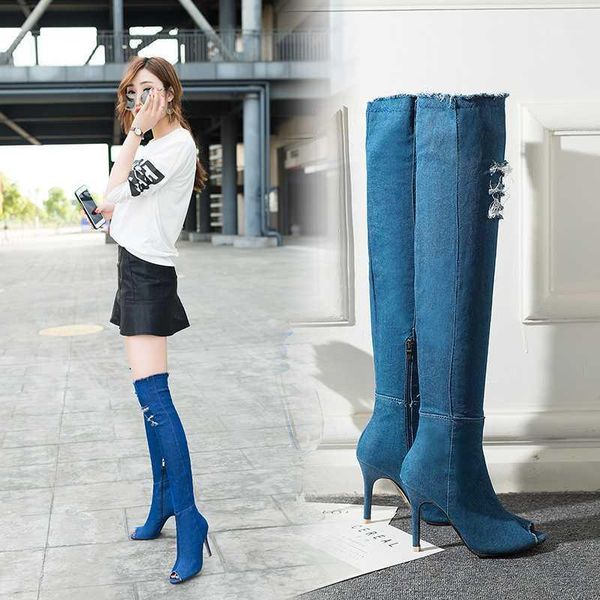 boots weweya over the knee high heels peep toe hole denim super spring summer autumn thigh bota feminina 55 cm1, Black
boots weweya over the knee high heels peep toe hole denim super spring summer autumn thigh bota feminina 55 cm1, Black