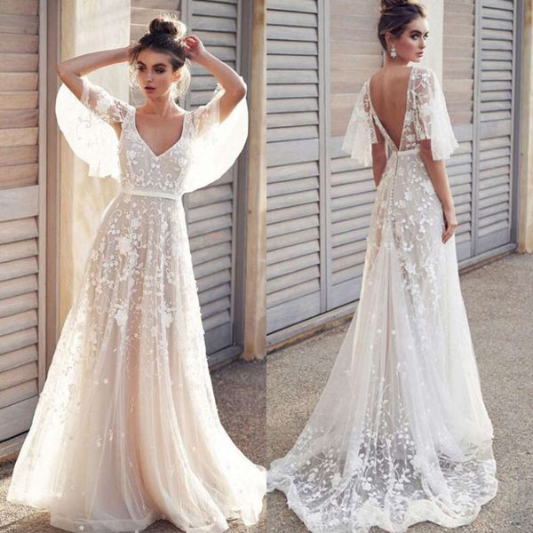 lace v-neck open back wedding drs, Black;gray