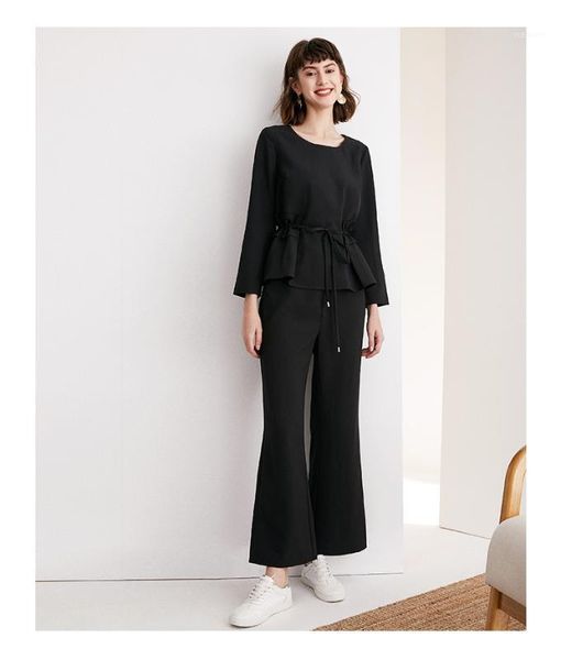 set autumn new two piece set waist show thin round neck waist + micro coughing pants women's wear1, White
set autumn new two piece set waist show thin round neck waist + micro coughing pants women's wear1, White