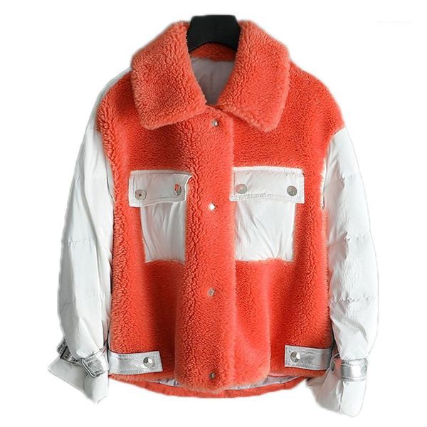 women's fur & faux 2021 womens coat orange wool sheepskin shearing jacket duck down short style winter1, Black
women's fur & faux 2021 womens coat orange wool sheepskin shearing jacket duck down short style winter1, Black