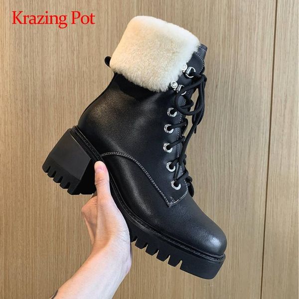 krazing pot winter warm snow boots split leather fur square toe thick high heel lace up ypoung lady noble ankle boots l28, Black
krazing pot winter warm snow boots split leather fur square toe thick high heel lace up ypoung lady noble ankle boots l28, Black