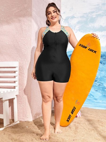 plus geo print zip front one piece swimsuit r1vl#, Black
plus geo print zip front one piece swimsuit r1vl#, Black