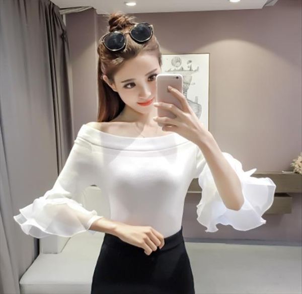 autumn spring girls slash neck off shoulder patchwork knitted flare half sleeve sweaters pullovers patch chiffon female, White;black
autumn spring girls slash neck off shoulder patchwork knitted flare half sleeve sweaters pullovers patch chiffon female, White;black