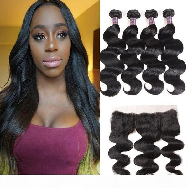 13*4 lace frontal with 4bundles peruvian hair extensions brazilian malaysian indian human virgin hair bundles with closure body wave, Black
13*4 lace frontal with 4bundles peruvian hair extensions brazilian malaysian indian human virgin hair bundles with closure body wave, Black